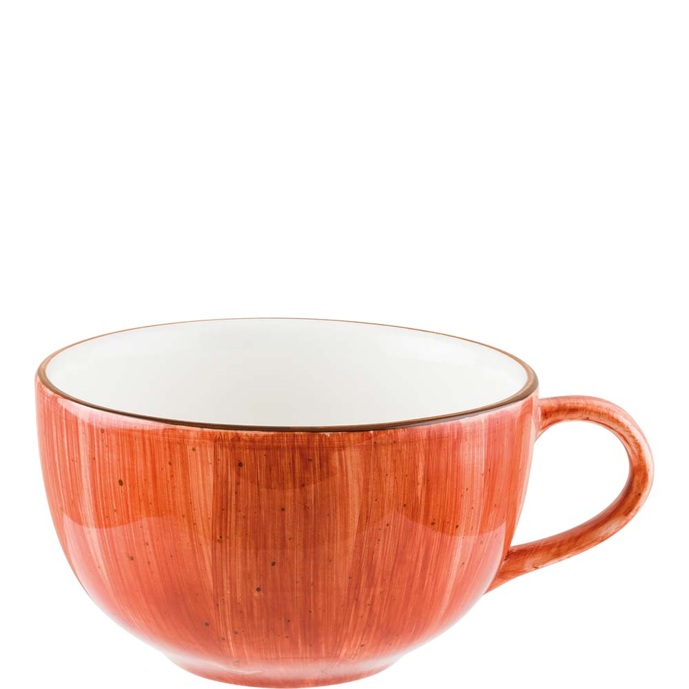 Rote Tasse mit Henkel.