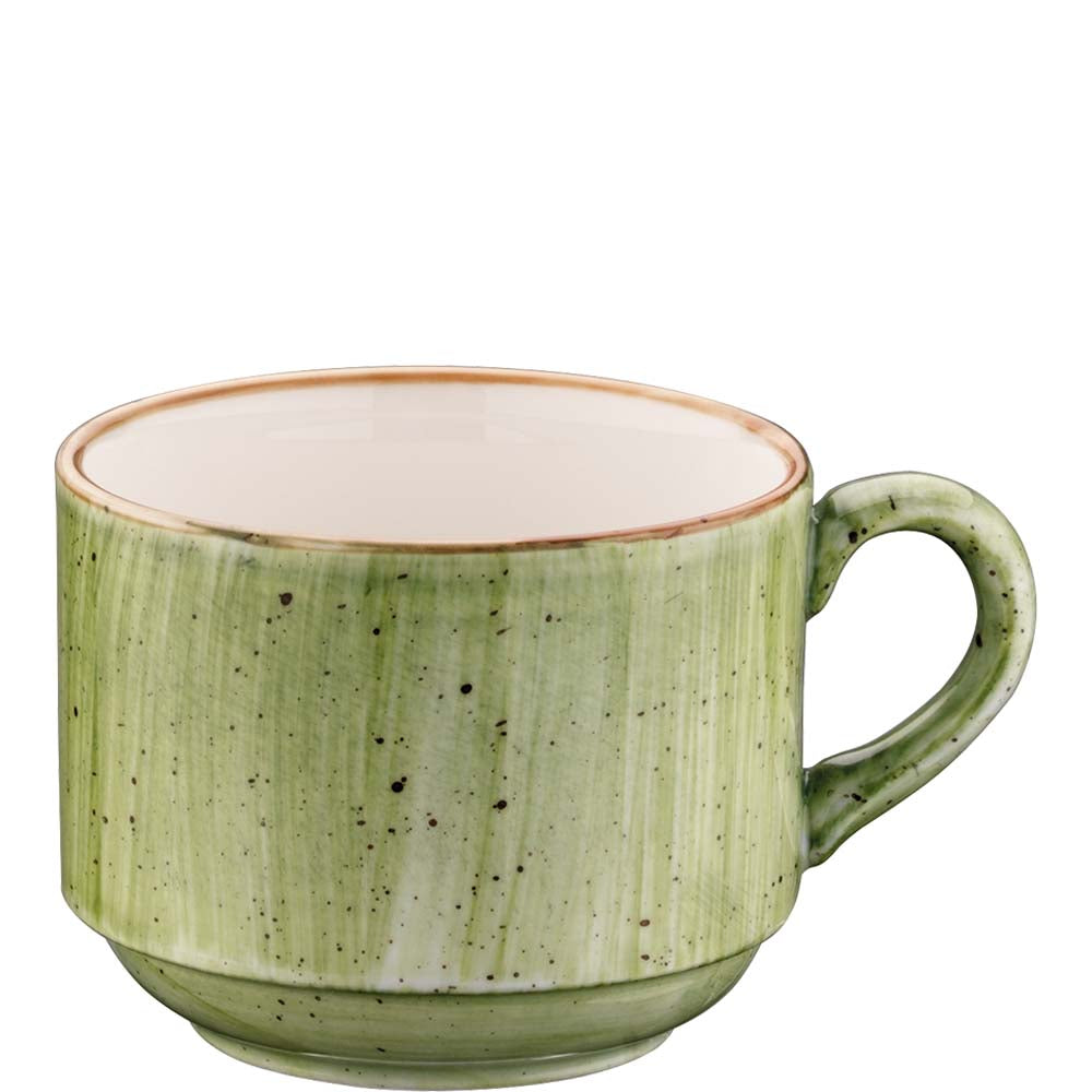 Grüne Keramiktasse mit Henkel.