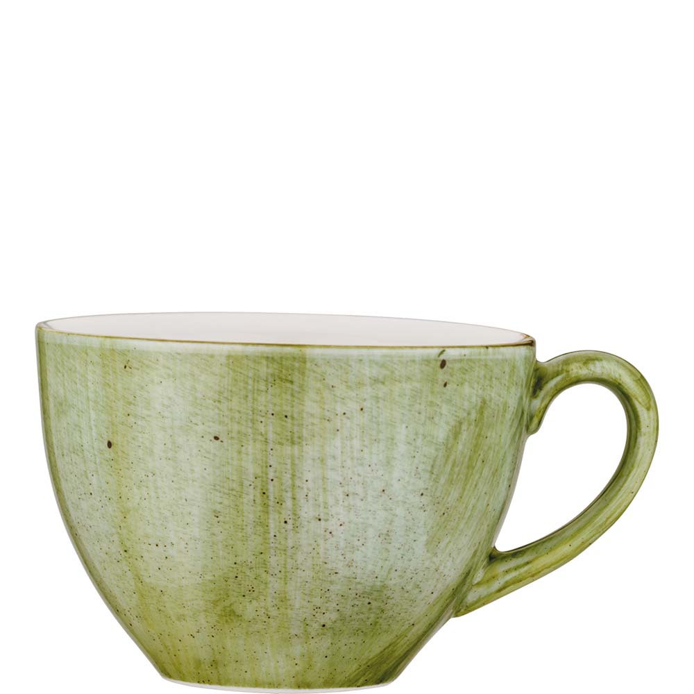 Grüne Keramiktasse mit Henkel.