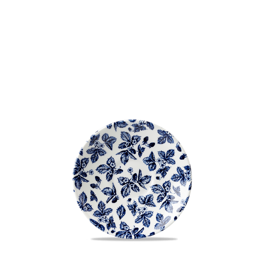 Teller mit blauem Blattmuster.