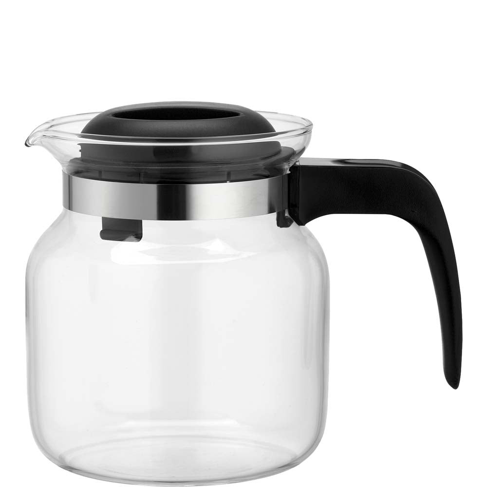 Glaskanne mit schwarzem Griff