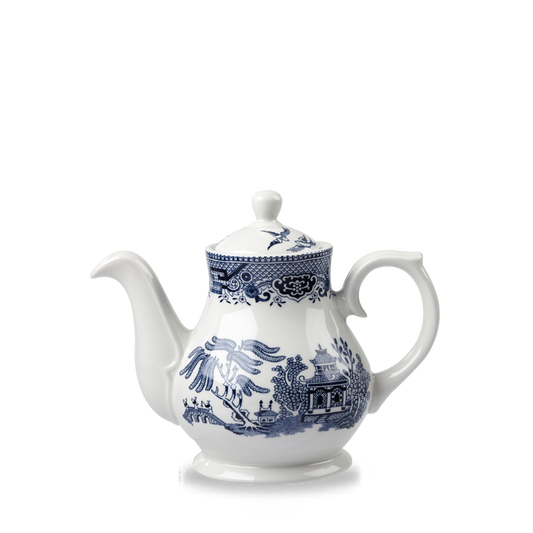Teekanne mit blauem Muster.