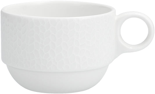 Weiße Tasse mit Muster.