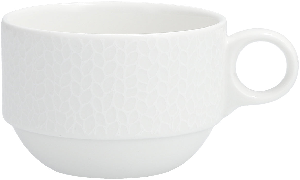 Weiße Tasse mit Muster.