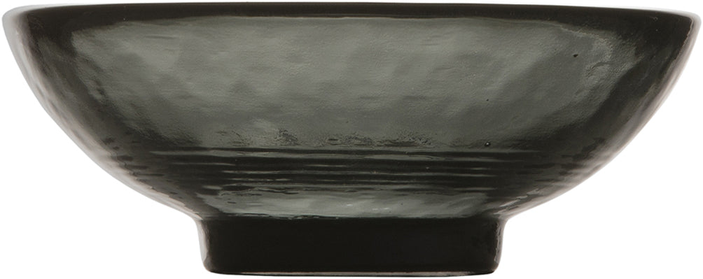 Schwarze Glasschale, seitliche Ansicht.