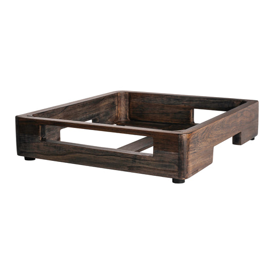Holztablett, quadratisch, rustikales Design.