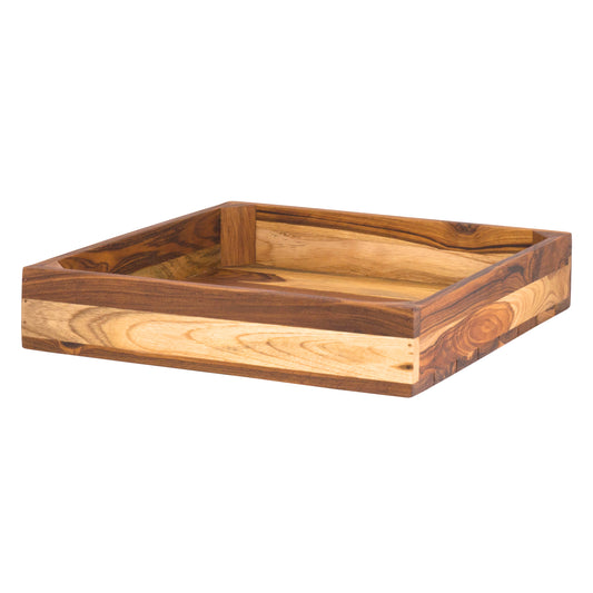 Holztablett mit erhöhtem Rand.