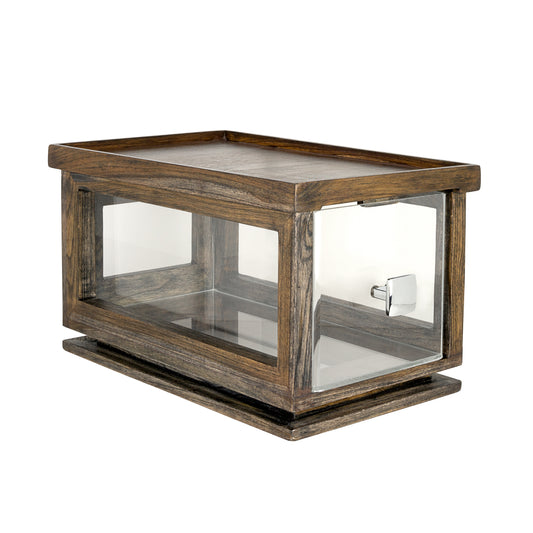 Holz-Glas-Vitrine für Gastronomiebedarf.