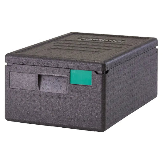 Schwarze Transportbox für Lebensmittel.