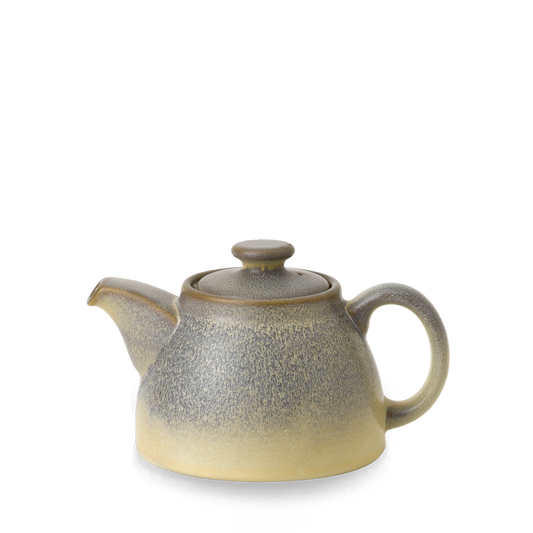Graue Teekanne mit Deckel.