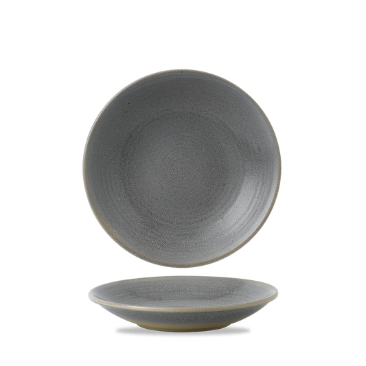 Grauer Teller, schlichtes Design.
