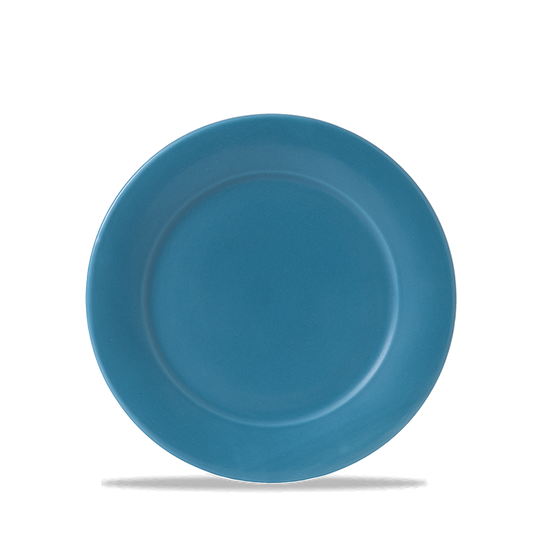 Blauer Teller auf weißem Hintergrund.