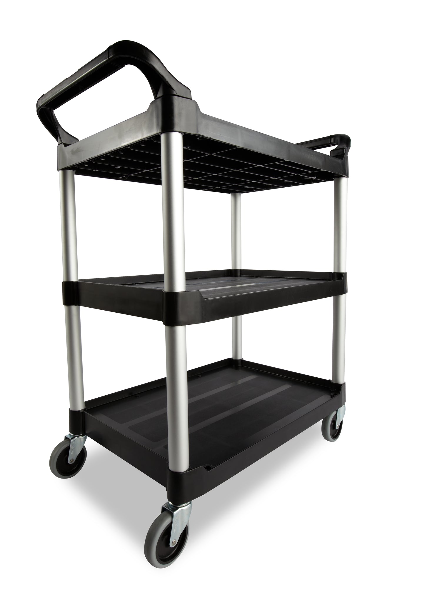 Servicewagen / Etagenwagen, 3‑Etagen, mit 4 Lenkrollen, Kunststoff, Tragfähigkeit 90 kg