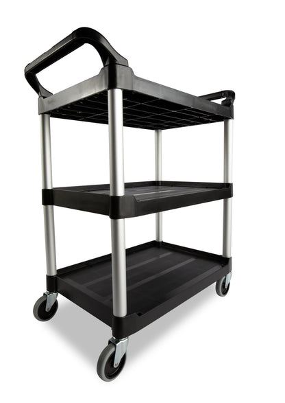 Servicewagen / Etagenwagen, 3‑Etagen, mit 4 Lenkrollen, Kunststoff, Tragfähigkeit 90 kg