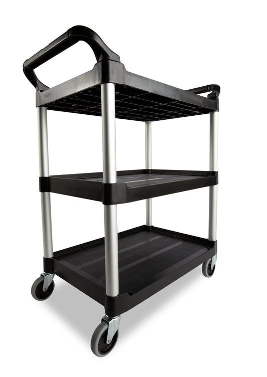Servicewagen / Etagenwagen, 3‑Etagen, mit 4 Lenkrollen, Kunststoff, Tragfähigkeit 90 kg