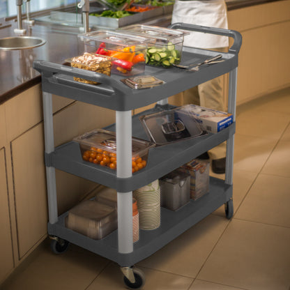 Servicewagen / Etagenwagen, 3‑Etagen, mit 4 Lenkrollen, Kunststoff, Tragfähigkeit 136 kg
