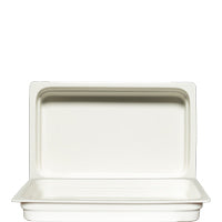 Offene Edelstahl-Servierpfanne mit Deckel