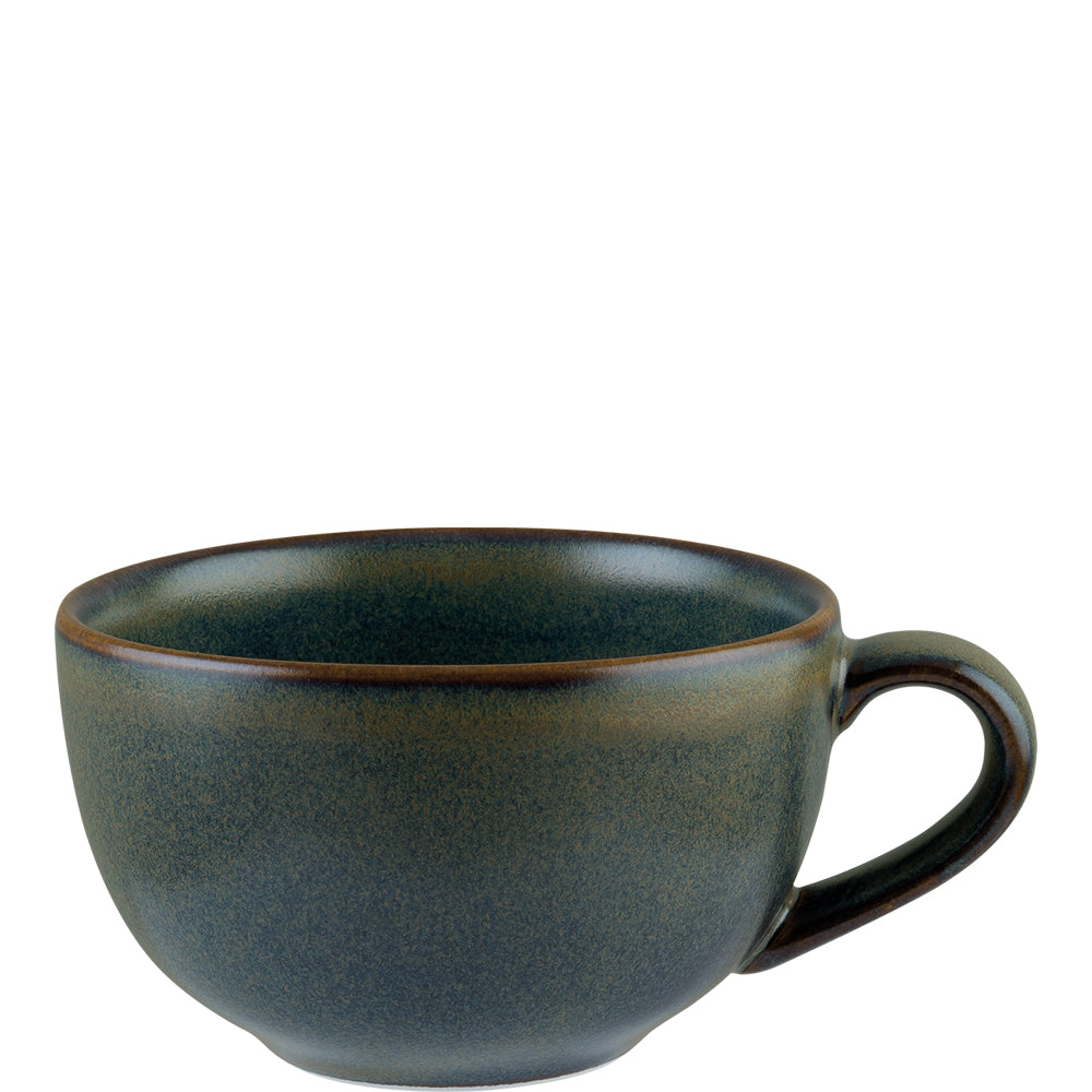 Grüne Keramiktasse mit Henkel.