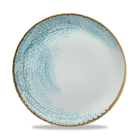 Blauer Teller mit rustikalem Design.