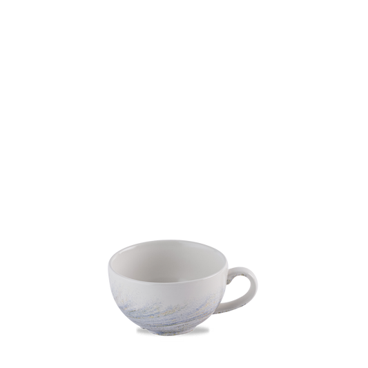 Weiße Tasse mit Henkel.