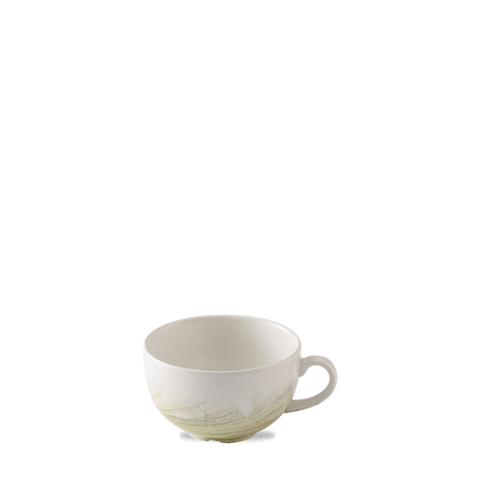 Weiße Tasse mit Henkel.