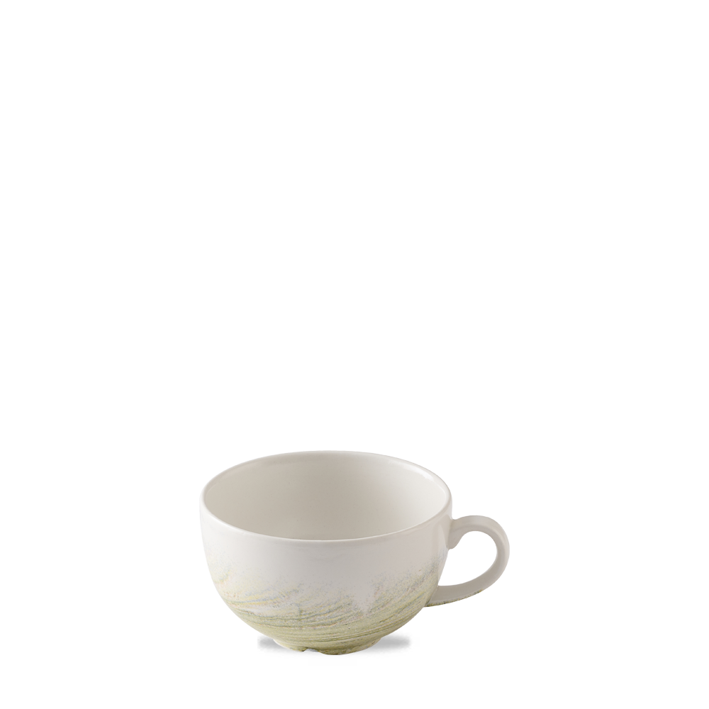 Weiße Tasse mit Henkel.