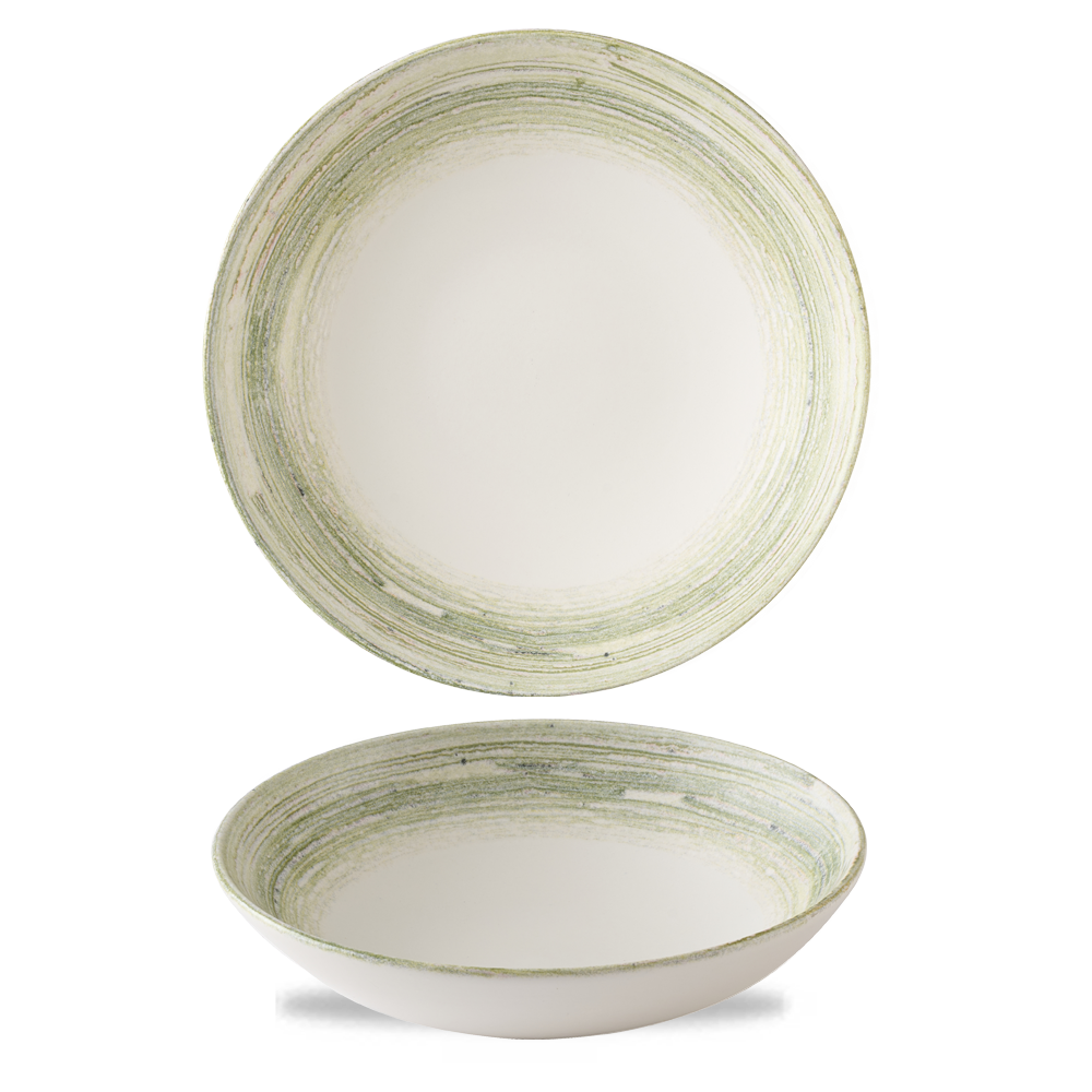Zwei grün-weiße Teller, übereinander.