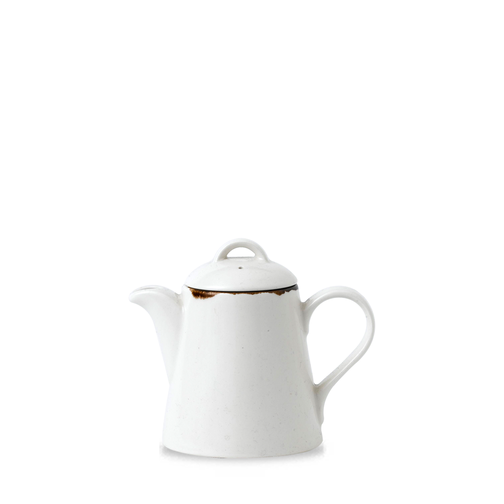 Weiße Teekanne mit Deckel.