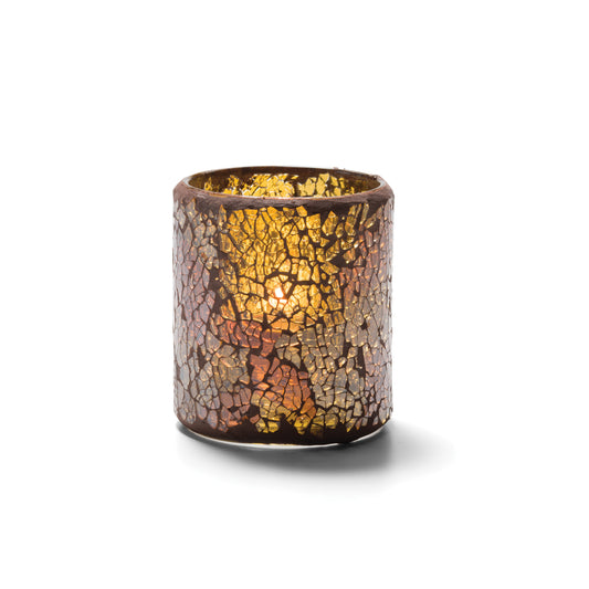 Kerze in Mosaikglas-Halter.