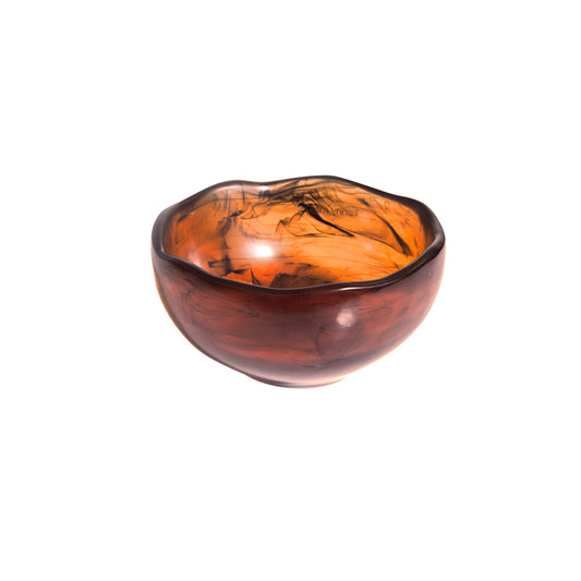 Braune Glasschale mit Muster.
