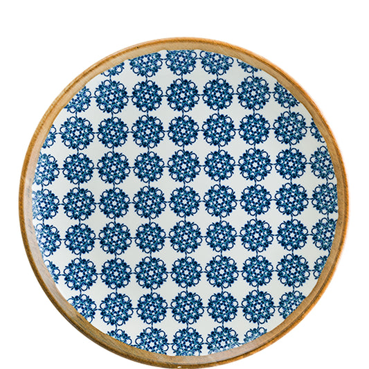 Runder Teller mit blauem Muster