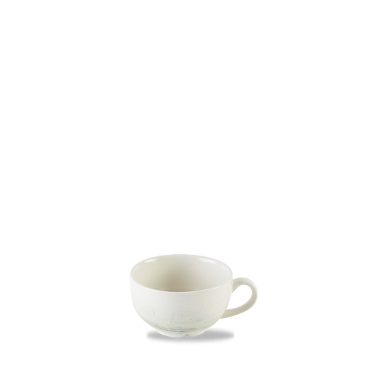 Weiße Tasse auf weißem Hintergrund.