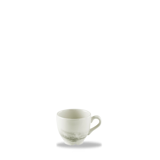 Weiße Tasse mit Henkel.