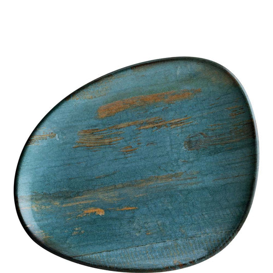 Blauer ovaler Teller mit Kratzern