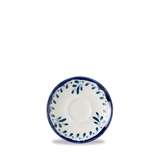 Teller mit blauem Muster.