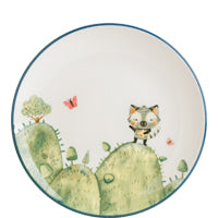 Cartoonkatze auf Hügeln mit Schmetterling