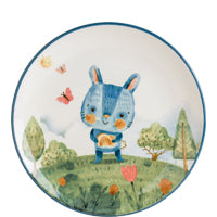 Cartoonhase in grüner Landschaft
