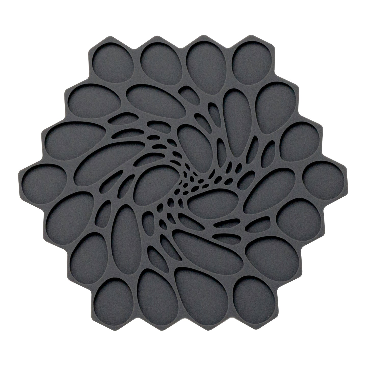 Schwarzer, geometrischer Tischuntersetzer.
