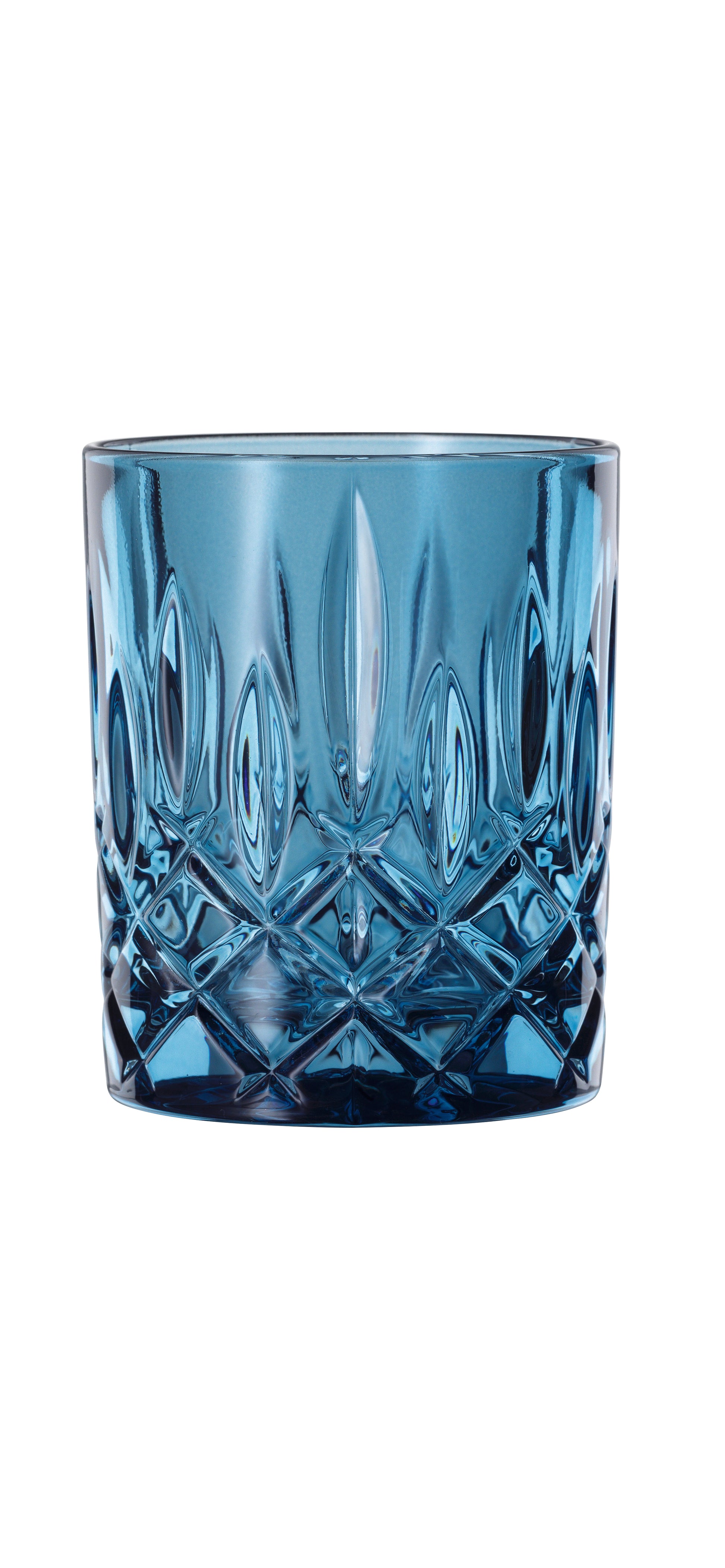 Blaues Kristallglas, leer, Nahaufnahme
