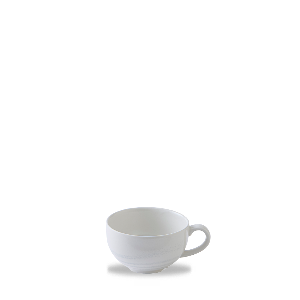 Weiße Tasse auf weißem Hintergrund.