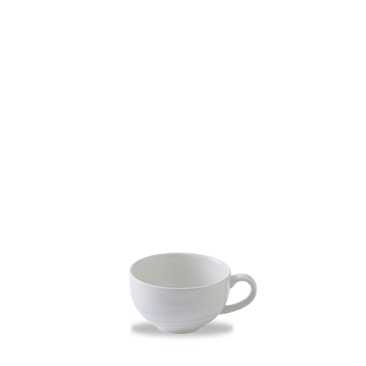 Weiße Tasse auf weißem Hintergrund.