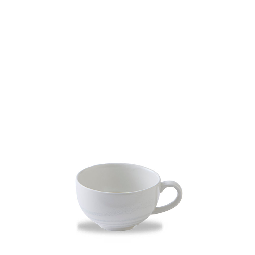 Weiße Tasse auf weißem Hintergrund.