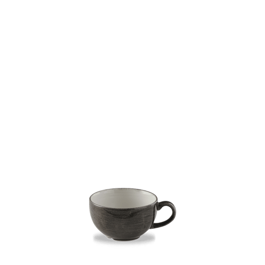 Schwarze Kaffeetasse auf weißem Hintergrund