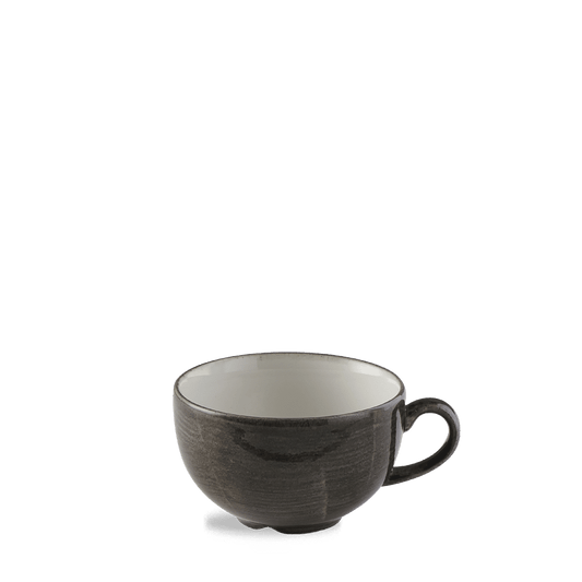 Schwarze Kaffeetasse auf weißem Hintergrund
