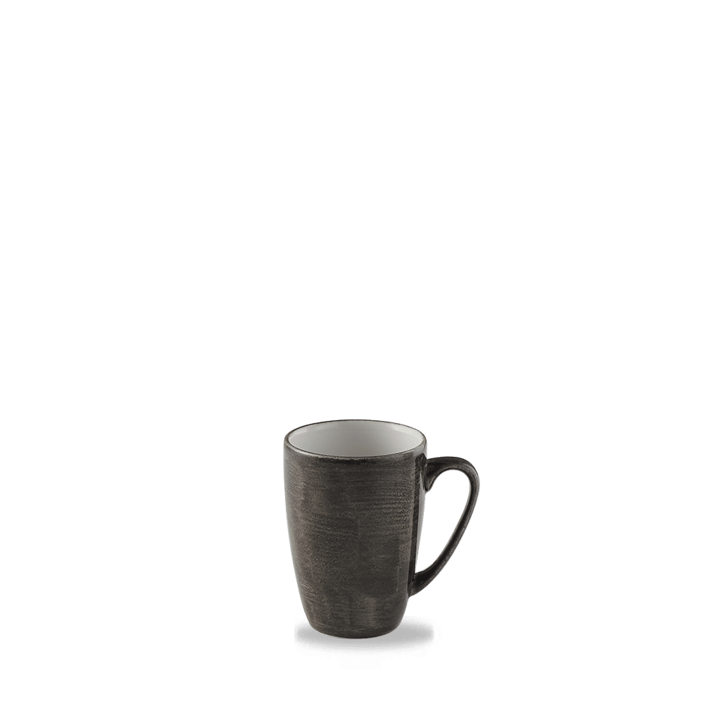 Schwarze Kaffeetasse auf Tisch