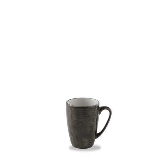 Schwarze Kaffeetasse auf Tisch