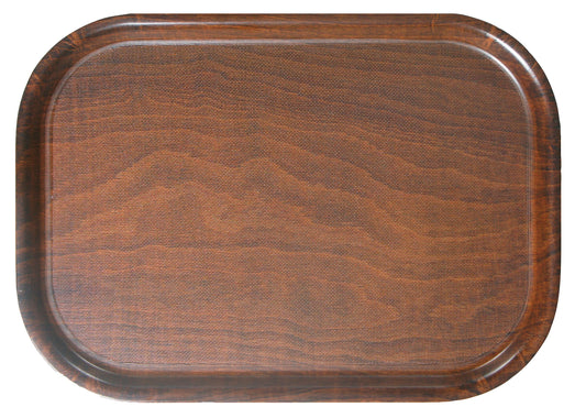 Holztablett mit rechteckiger Form.