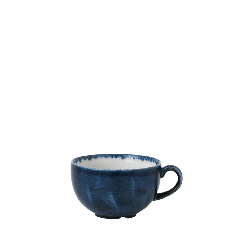 Blaue Tasse mit Henkel.