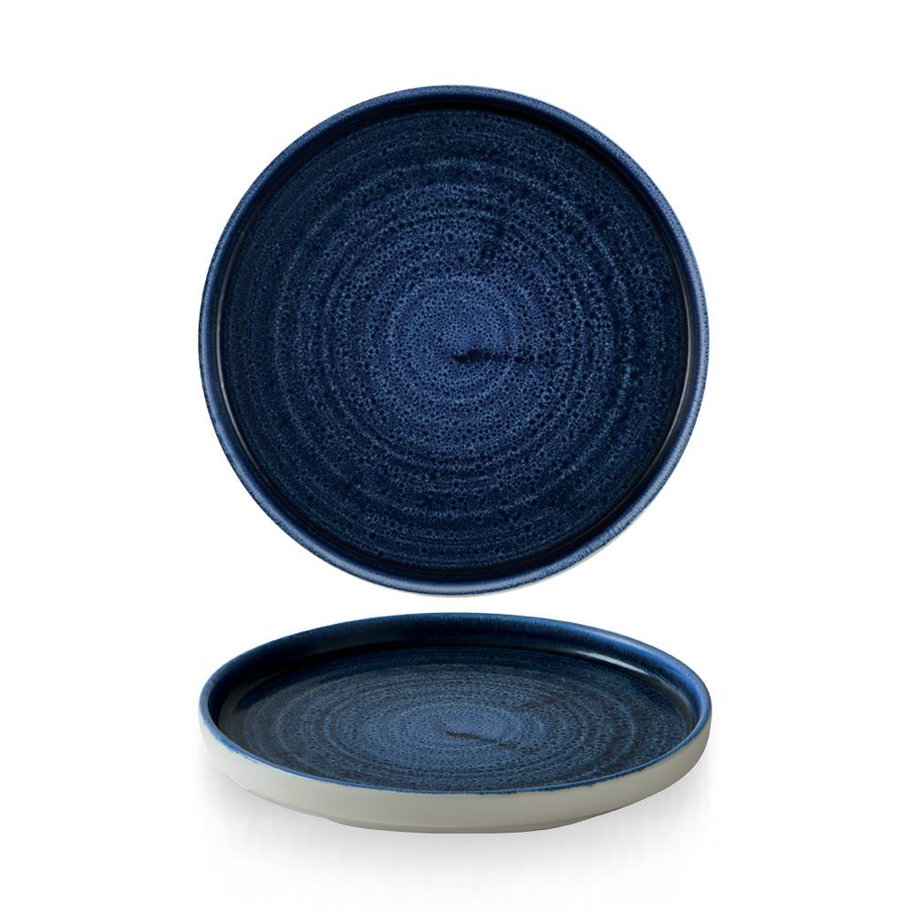 Zwei blaue Teller, übereinander.