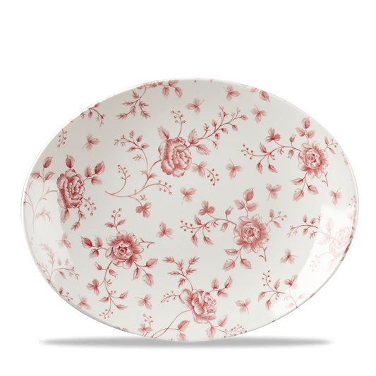 Ovaler Teller mit Blumenmuster.